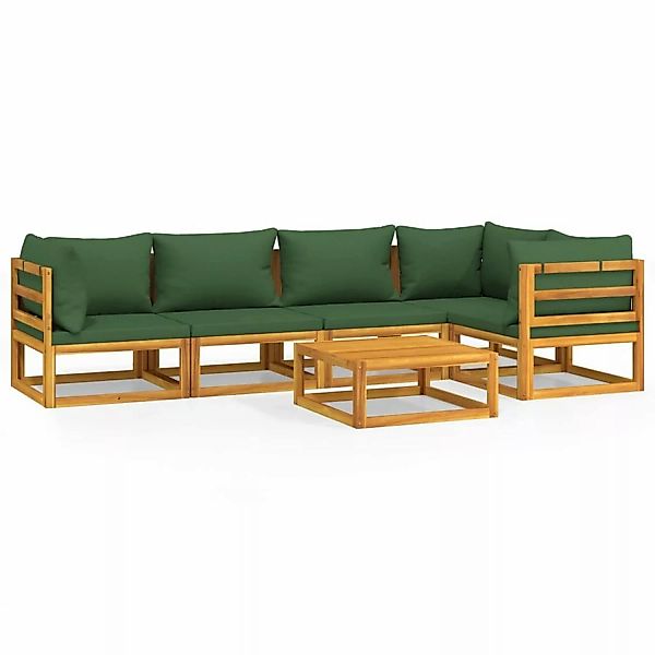Vidaxl 6-tlg. Garten-lounge-set Mit Grünen Kissen Massivholz günstig online kaufen