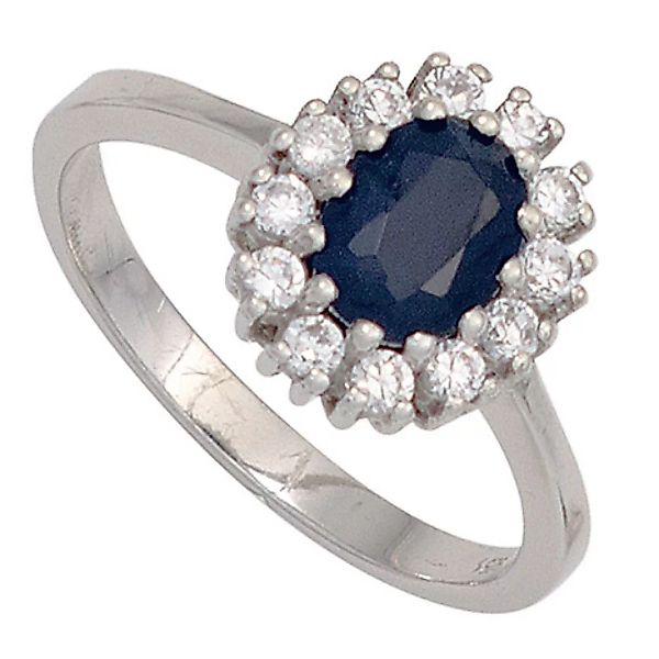 SIGO Damen Ring 925 Sterling Silber rhodiniert 1 Safir blau 12 Zirkonia Sil günstig online kaufen