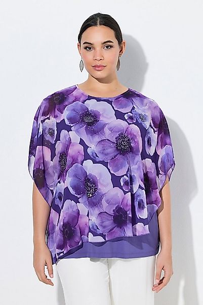 Ulla Popken Longbluse Chiffonbluse Blüten doppellagig Rundhals Halbarm günstig online kaufen