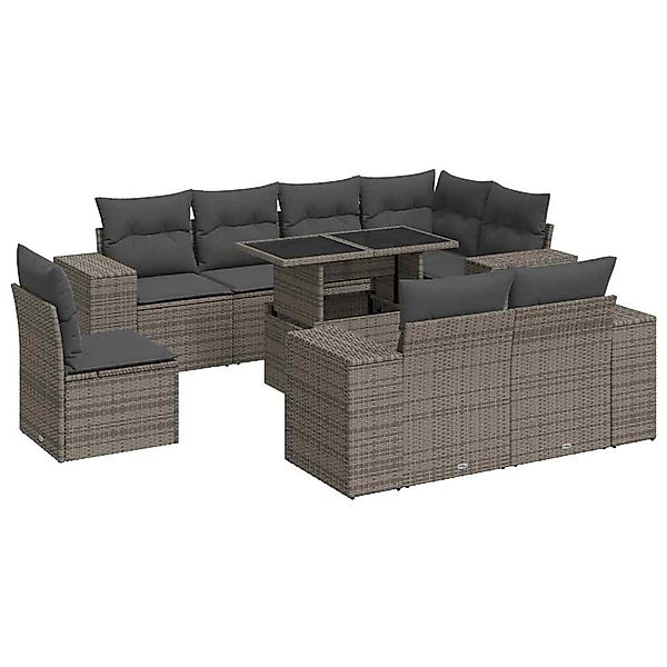 vidaXL 9-Tlg Garten-Sofagarnitur mit Kissen Grau Poly Rattan 3326821 günstig online kaufen