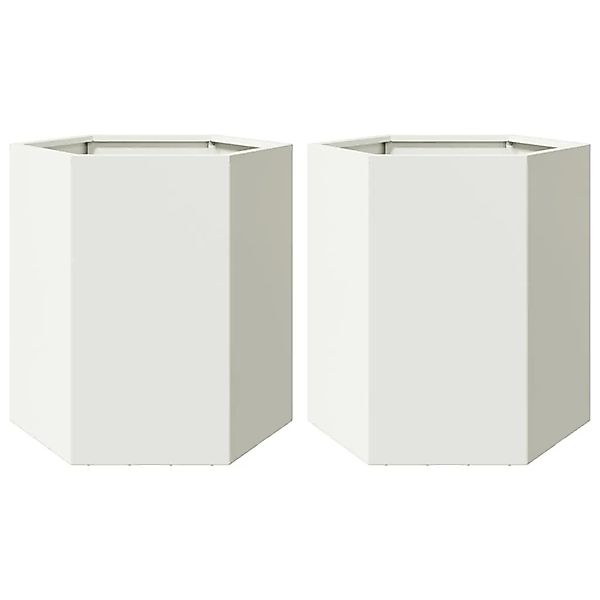 vidaXL Garten-Pflanzgefäße 2 Stück Weiß Sechseckig 46x40x45 Stahl 851111 günstig online kaufen