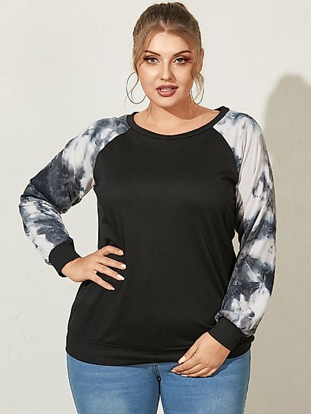 YOINS Plus Größe Rundhals-Batik-Pullover mit langen Ärmeln günstig online kaufen