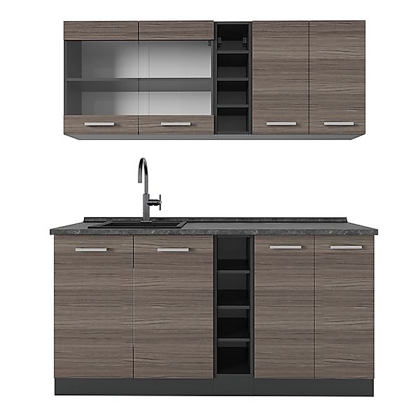 Vicco R-Line Singleküche Edelgrau/Anthrazit 160 cm AP Anthrazit ohne E-Gerä günstig online kaufen