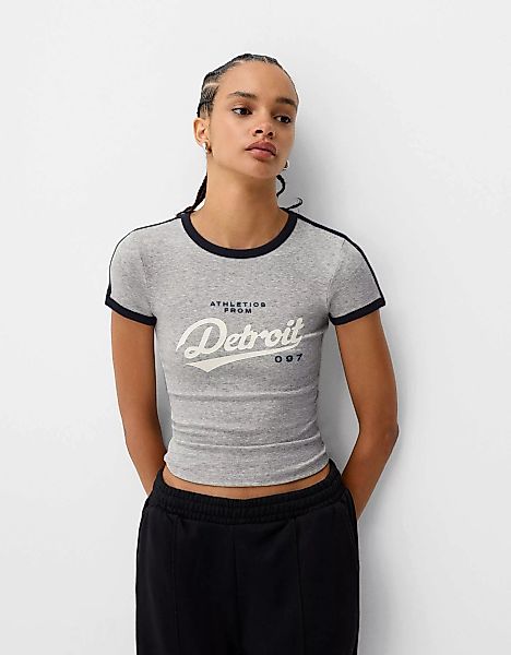 Bershka T-Shirt Mit Print Damen Xs Grau günstig online kaufen