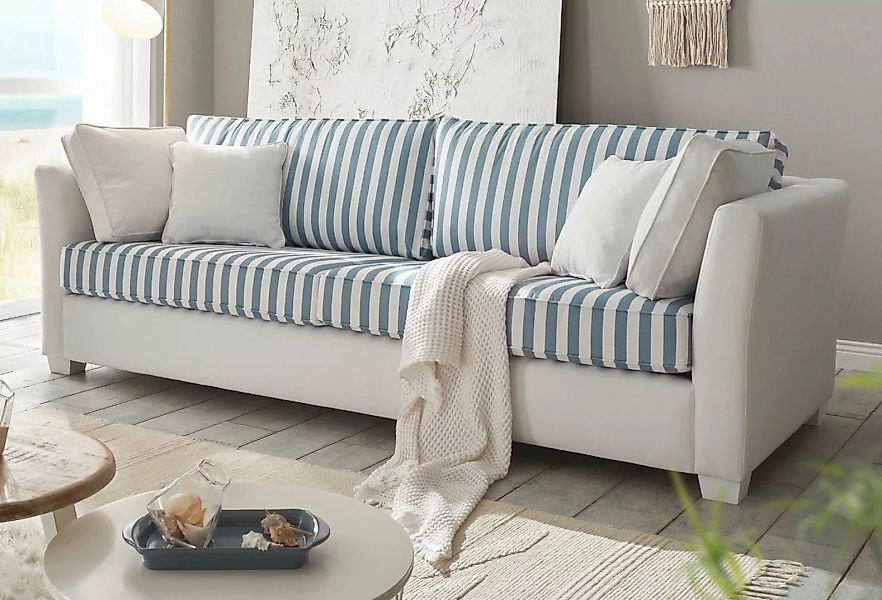 Furn.Design Sofa Hooge, 3-Sitzer in cremeweiß mit blau, Landhausstil, mit B günstig online kaufen