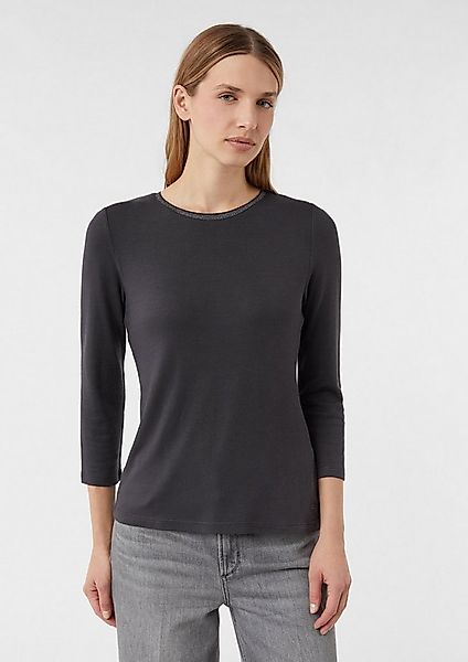 comma Langarmshirt T-Shirt Feines Jerseyshirt mit Glitzer-Detail am Ausschn günstig online kaufen