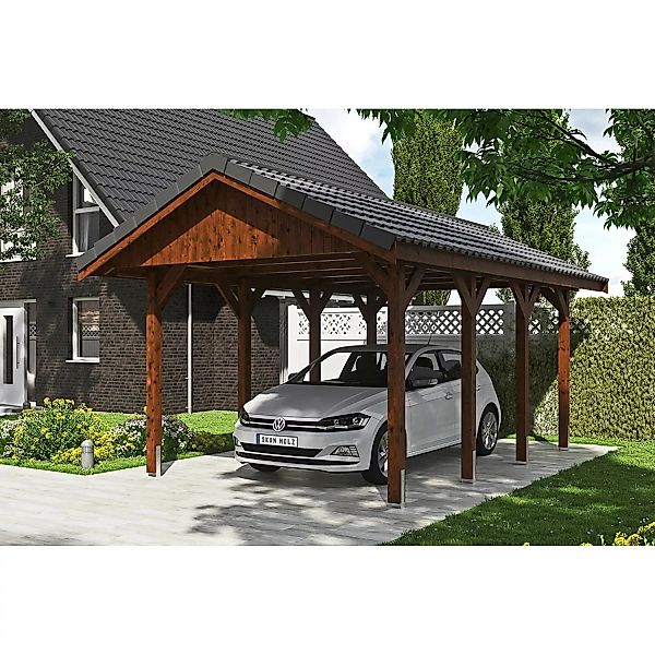 Satteldach-Carport Wallgau Nussbaum 380 x 600 cm Dachlattung günstig online kaufen