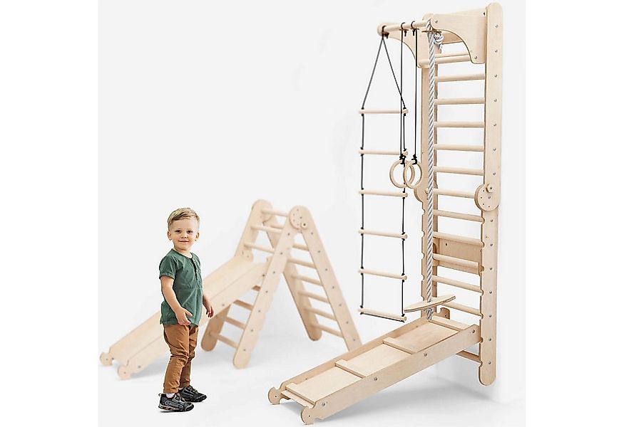 Goodevas Klettergerüst 6in1 Kletterwand Indoor: Sprossenwand, Gymnastikring günstig online kaufen