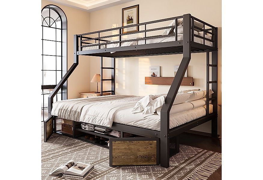 Flieks Etagenbett, Metall Kinderbett 90×200cm+140x200cm mit Schuhschrank un günstig online kaufen