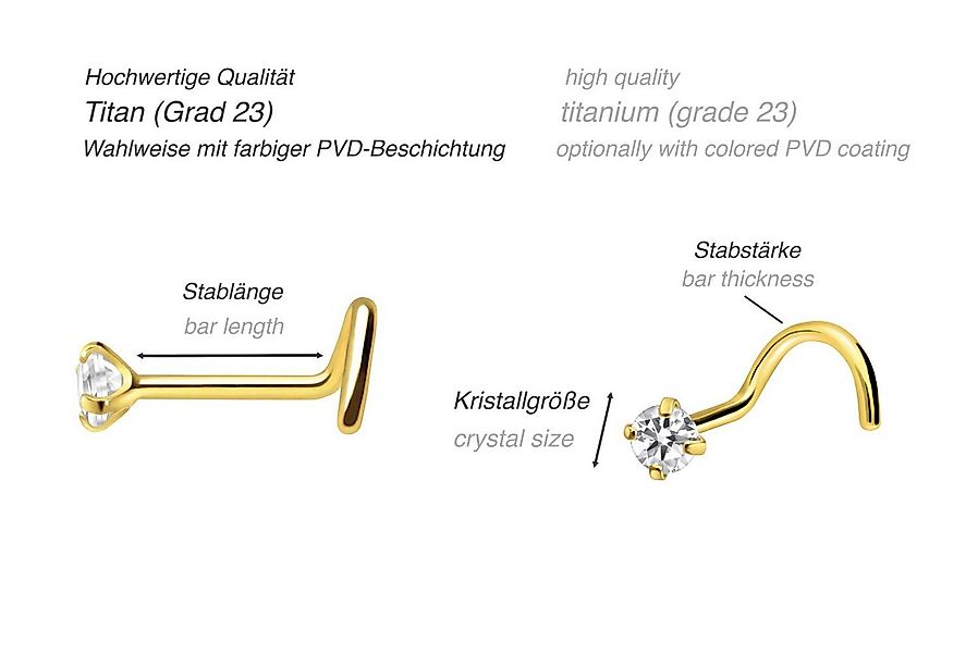 PIERCINGLINE Nasenpiercing Titan Nasenstecker Spirale EINGEFASSTER KRISTALL günstig online kaufen
