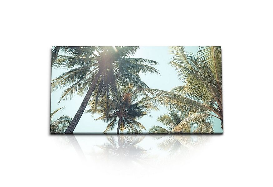 Sinus Art Leinwandbild Kunstdruck Bilder 120x60cm Karibik Palmen Sommer Son günstig online kaufen