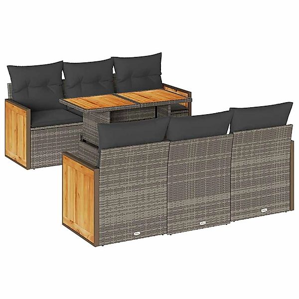 vidaXL 7-Tlg Garten-Sofagarnitur mit Kissen Grau Poly Rattan Akazie 3327672 günstig online kaufen