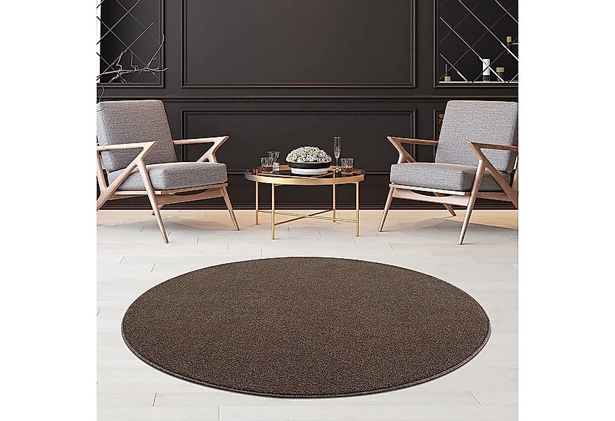 Jimri Teppich Lotus Wohnzimmer Teppich Einfarbig Kurzflor Läufer Uni, Rund, günstig online kaufen