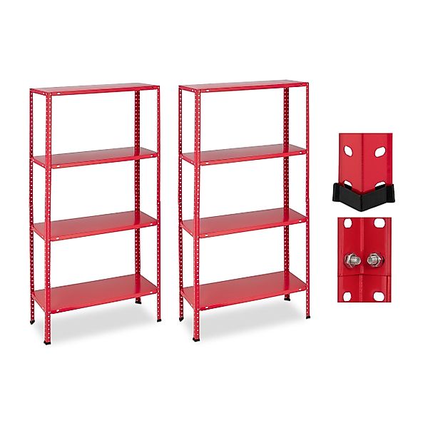 relaxdays Schwerlastregal Rotes Schwerlastregal 2er Set günstig online kaufen