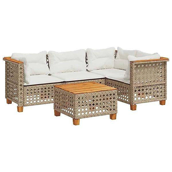 vidaXL 5-Tlg Garten-Sofagarnitur mit Kissen Beige Poly Rattan 3261808 günstig online kaufen