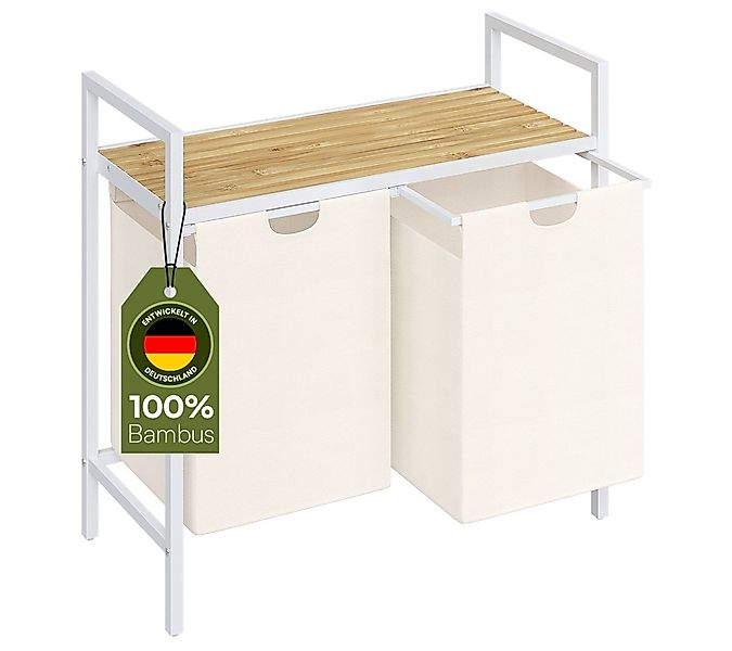 STEELSØN Wäschekorb Rigil aus Metall (2 Fächer (90 L) mit 1 Bambus-Ablage, günstig online kaufen