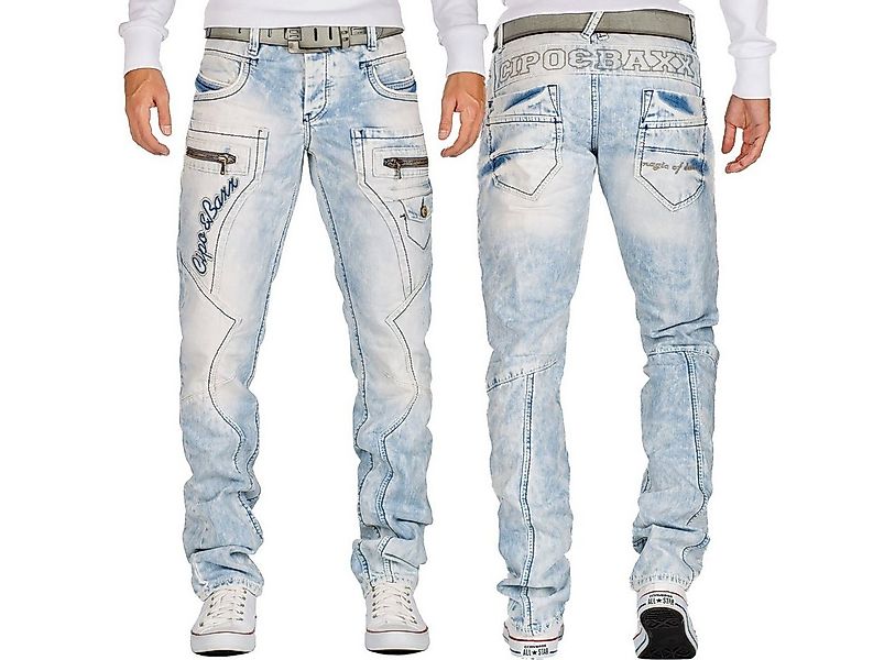 Cipo & Baxx Bikerjeans Herren regular fit Hose Stonewashed BA-CD272 Blue W3 günstig online kaufen