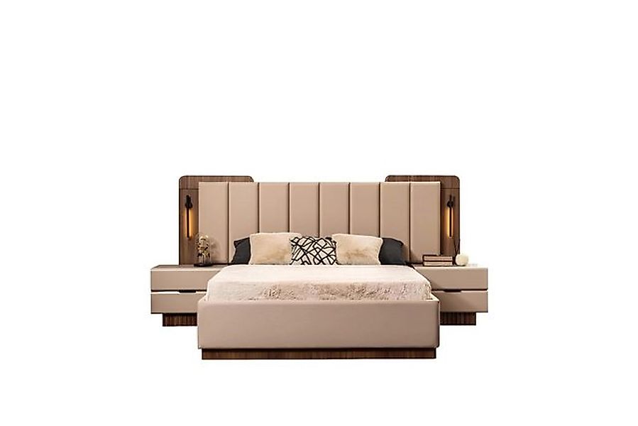 Xlmoebel Bett 3-teiliges Schlafzimmer-Set mit Doppelbett und Beistelltische günstig online kaufen