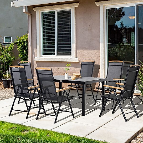 Outsunny Sitzgruppe klappbar 6 Personen Gartenmöbel Set 1 Tisch+6 Stühle Si günstig online kaufen