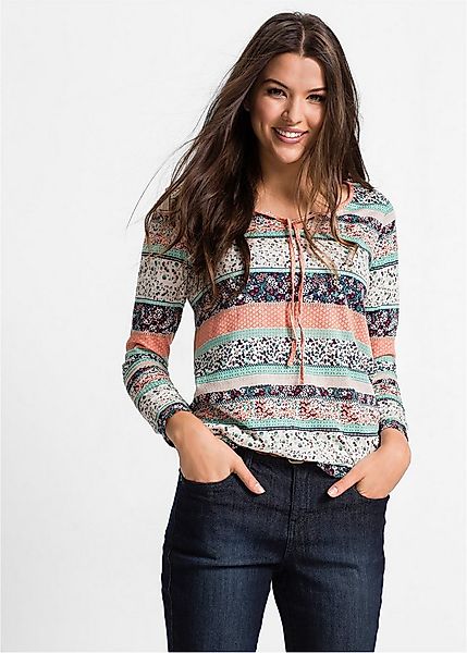 bonprix Tunikashirt Langarm, mit Bindeband am Ausschnitt günstig online kaufen