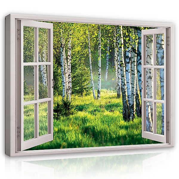 Wallarena Leinwandbild Fensterblick Wald Natur Grün günstig online kaufen