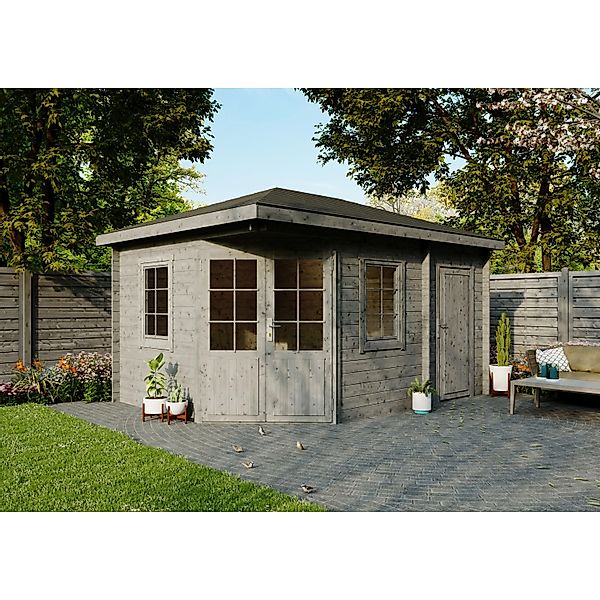 Fjordholz 5-Eck Gartenhaus Modell Evelyn 3D Grau Imprögniert günstig online kaufen