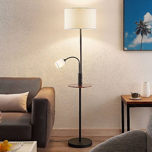 Lindby Stehlampe Aovan, schwarz, Ablage, USB-Anschluss günstig online kaufen