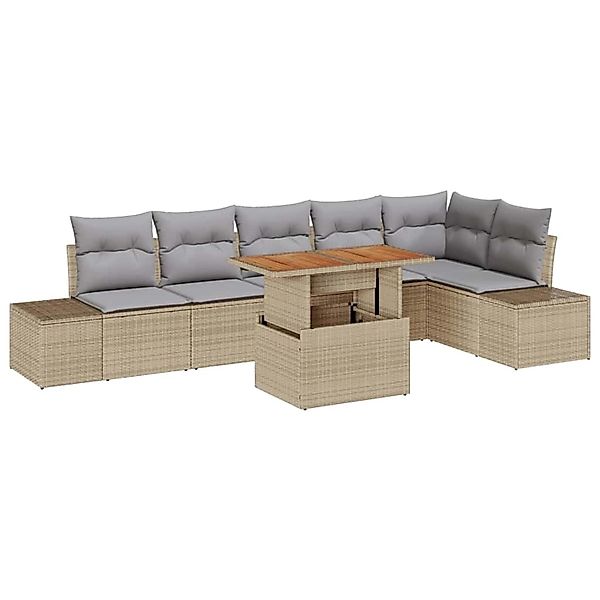 vidaXL Garten-Sofa-Set mit Speicher 7-Tlg Beige Poly Rattan 3358709 günstig online kaufen