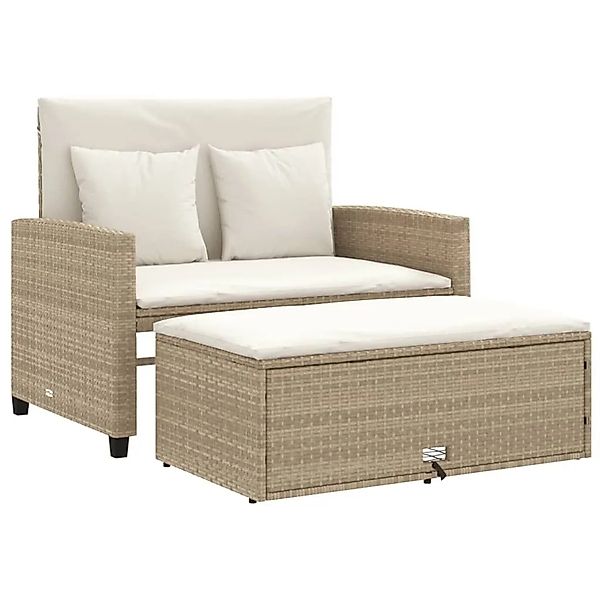 vidaXL Gartensofa mit Kissen 2-Sitzer Beige Poly Rattan 365135 günstig online kaufen