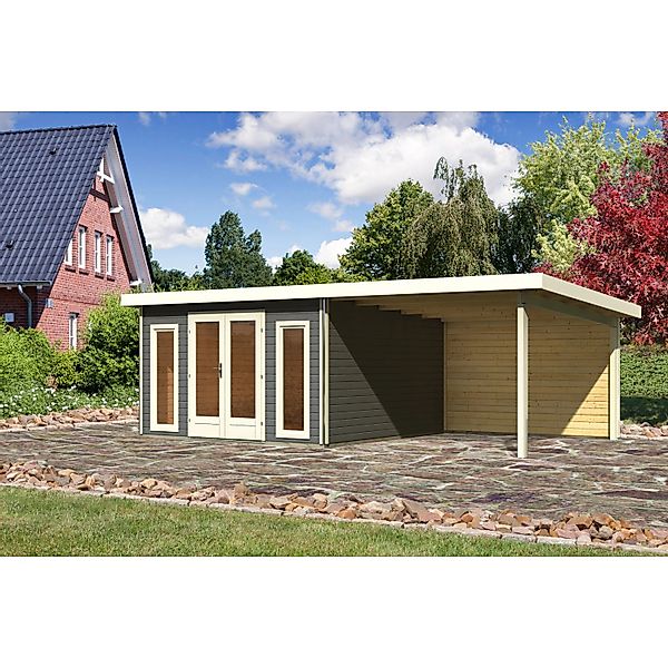 Karibu Holz-Gartenhaus Norrköping Terragrau Pultdach Lackiert 365 cm x 365 günstig online kaufen