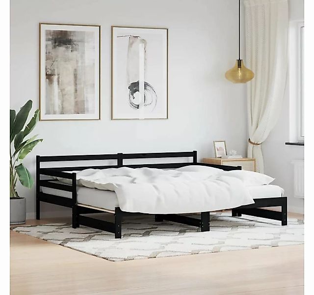 furnicato Bett Tagesbett Ausziehbar Schwarz 80x200 cm Massivholz Kiefer günstig online kaufen