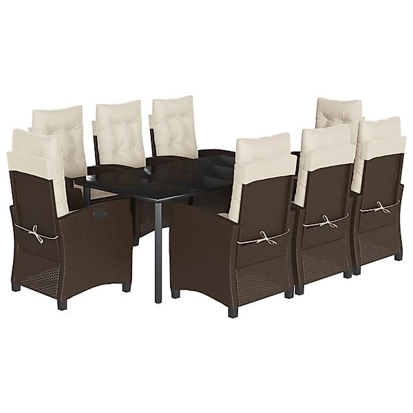 vidaXL 9-Tlg Garten-Essgruppe mit Kissen Braun Poly Rattan 3212780 günstig online kaufen