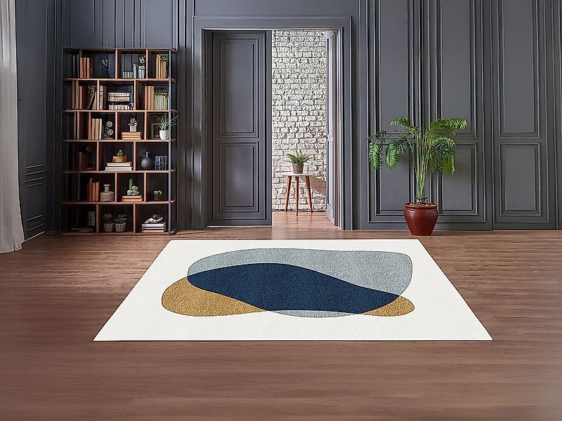 Teppich mit abstraktem Muster - 160 x 230 cm - Weiß, Blau & Gelb - SANTOREL günstig online kaufen