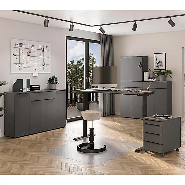 Büromöbel Set 5-teilig MEMPHIS-01 mit Schreibtisch 120x80cm in graphit günstig online kaufen