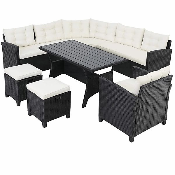 Polyrattan Ecklounge Schwarz/Creme inkl Kissen günstig online kaufen