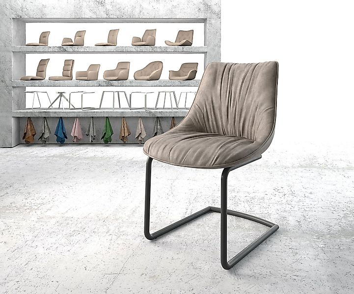 Freischwinger Elda-Flex Mikrofaser Taupe Vintage Freischwinger rund Schwarz günstig online kaufen