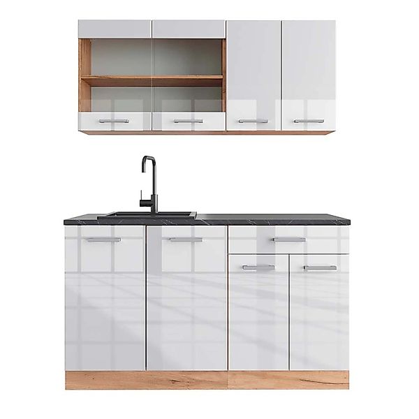 Vicco R-Line Singleküche Weiß Hochglanz/Goldkraft Eiche 140 cm AP Anthrazit günstig online kaufen
