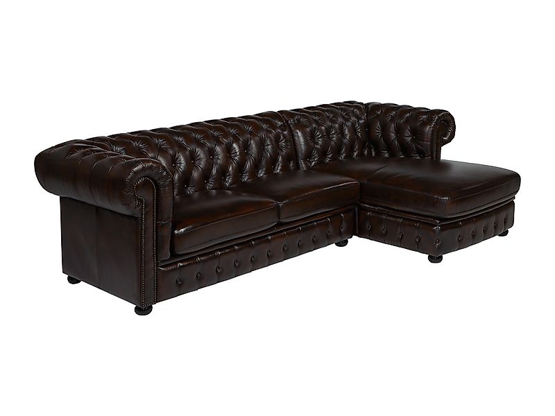 Chesterfield Ecksofa - Ecke Rechs - Büffelleder - Dunkelbraun - BRENTON günstig online kaufen