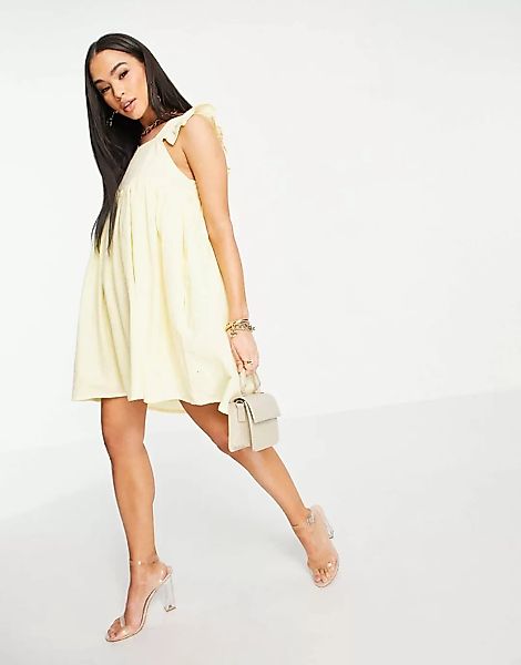 In The Style x Stacey Solomon – Mini-Hängerkleid mit Flügelärmeln in Zitron günstig online kaufen