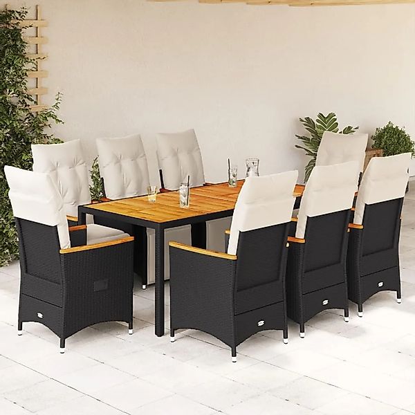 vidaXL 9-tlg Garten-Bistro-Set mit Kissen Schwarz Poly Rattan Modell 10 günstig online kaufen