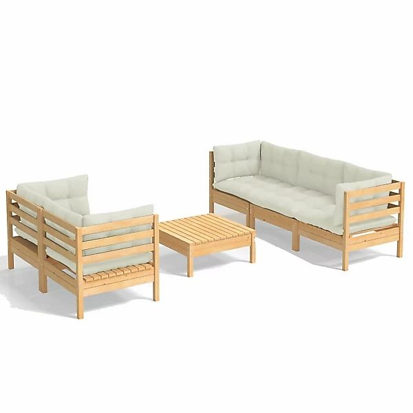 vidaXL 6-tlg Garten-Lounge-Set mit Creme Kissen Kiefernholz Modell 3 günstig online kaufen