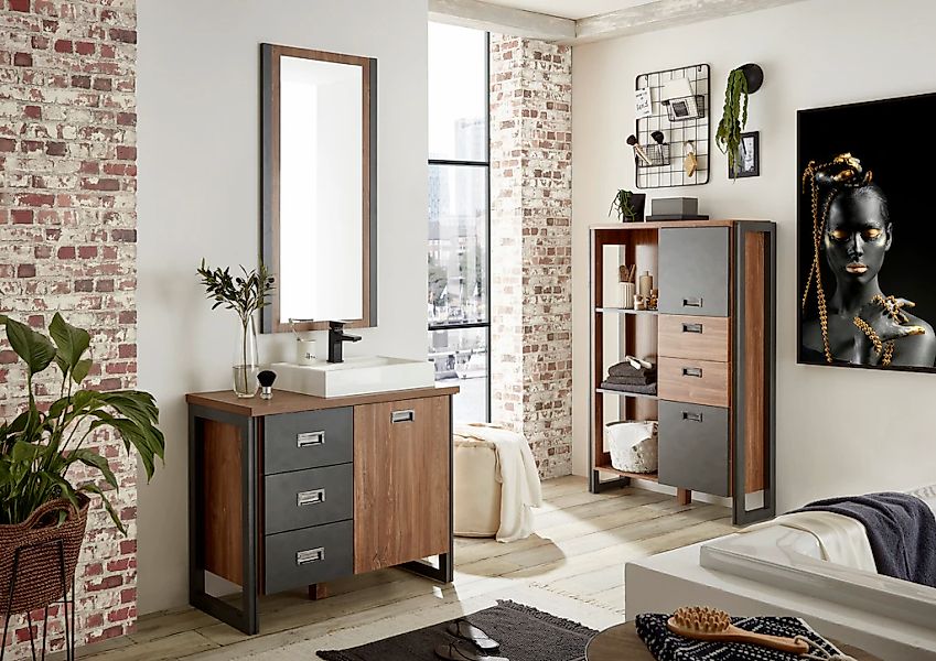 Home affaire Badmöbel-Set "Detroit, Bad im Industrialdesign, 3-teiliges Bad günstig online kaufen