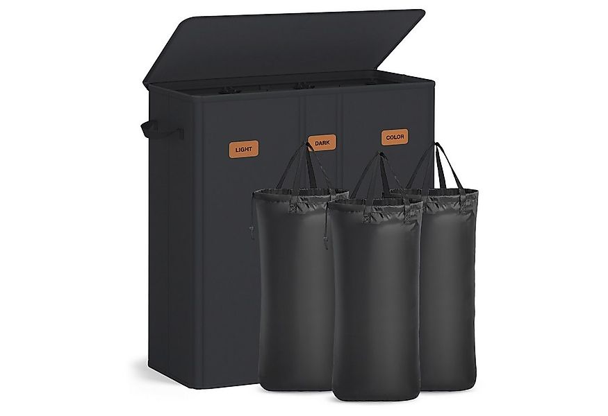 SONGMICS Wäschekorb, mit 3 Fächern, 160 L, mit Deckel, herausnehmbar und wa günstig online kaufen