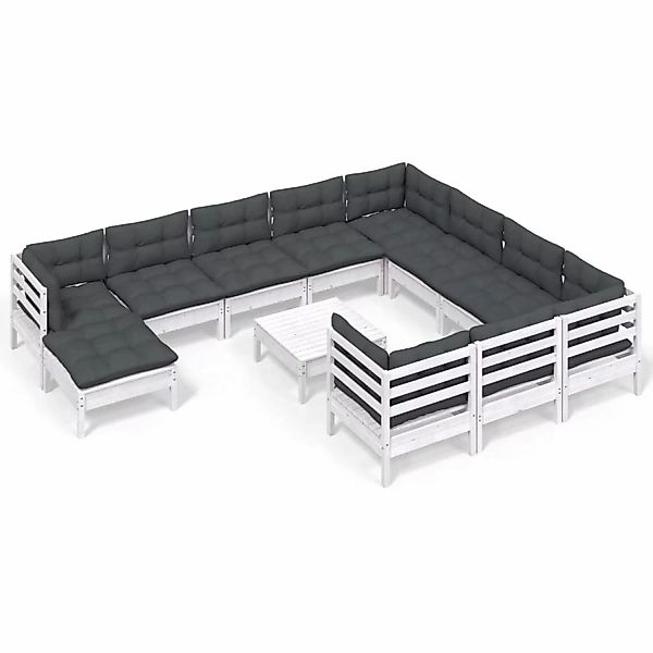 vidaXL 12-tlg Garten-Lounge-Set mit Kissen Weiß Kiefernholz Modell 2 günstig online kaufen