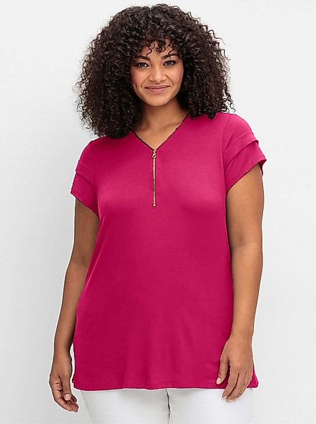 sheego by Joe Browns T-Shirt Shirt Kurzarm mit Zipper am V-Ausschnitt günstig online kaufen