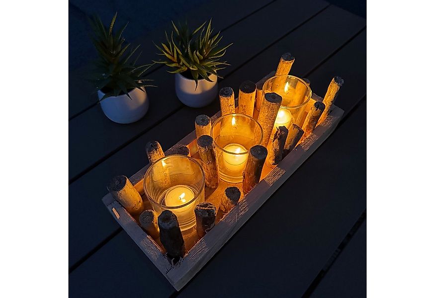 Online-Fuchs Teelichthalter Kerzenständer aus Treibholz mit Glaseinsätzen - günstig online kaufen