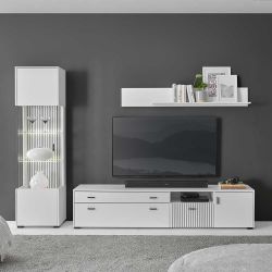 Wohnwand in Weiß Metallgriffen (dreiteilig) günstig online kaufen