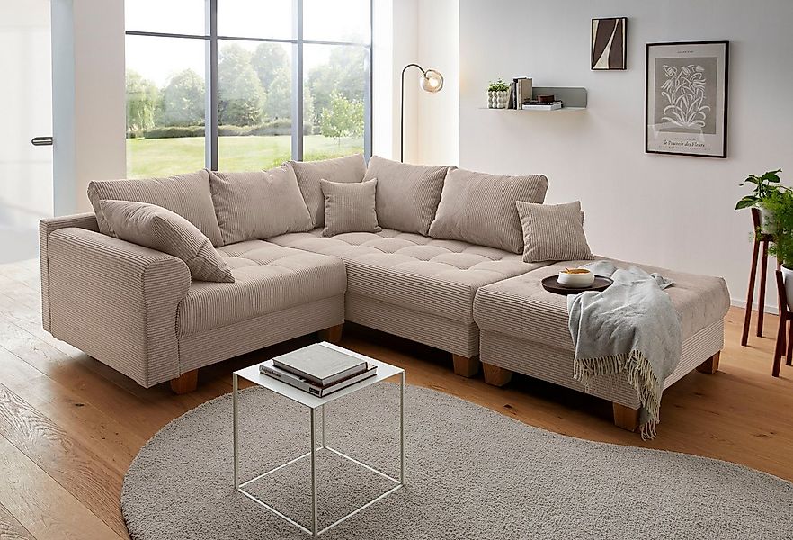 Home affaire Ecksofa Rice L-Form, B: 216 cm, Set, Set: Sofa & Hocker, mit 3 günstig online kaufen