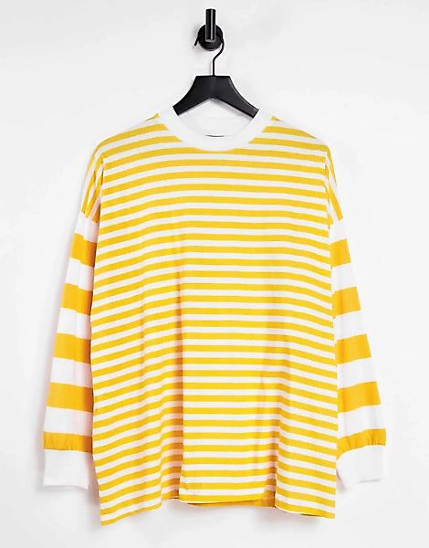 ASOS DESIGN – Langärmliges Oversize-Shirt mit Streifen in Sonnengelb günstig online kaufen