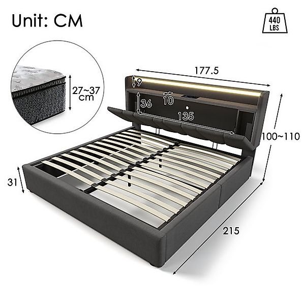 STILVORA Polsterbett 160x200 Jugendbett mit Stauraum,Bettgestell mit USB La günstig online kaufen